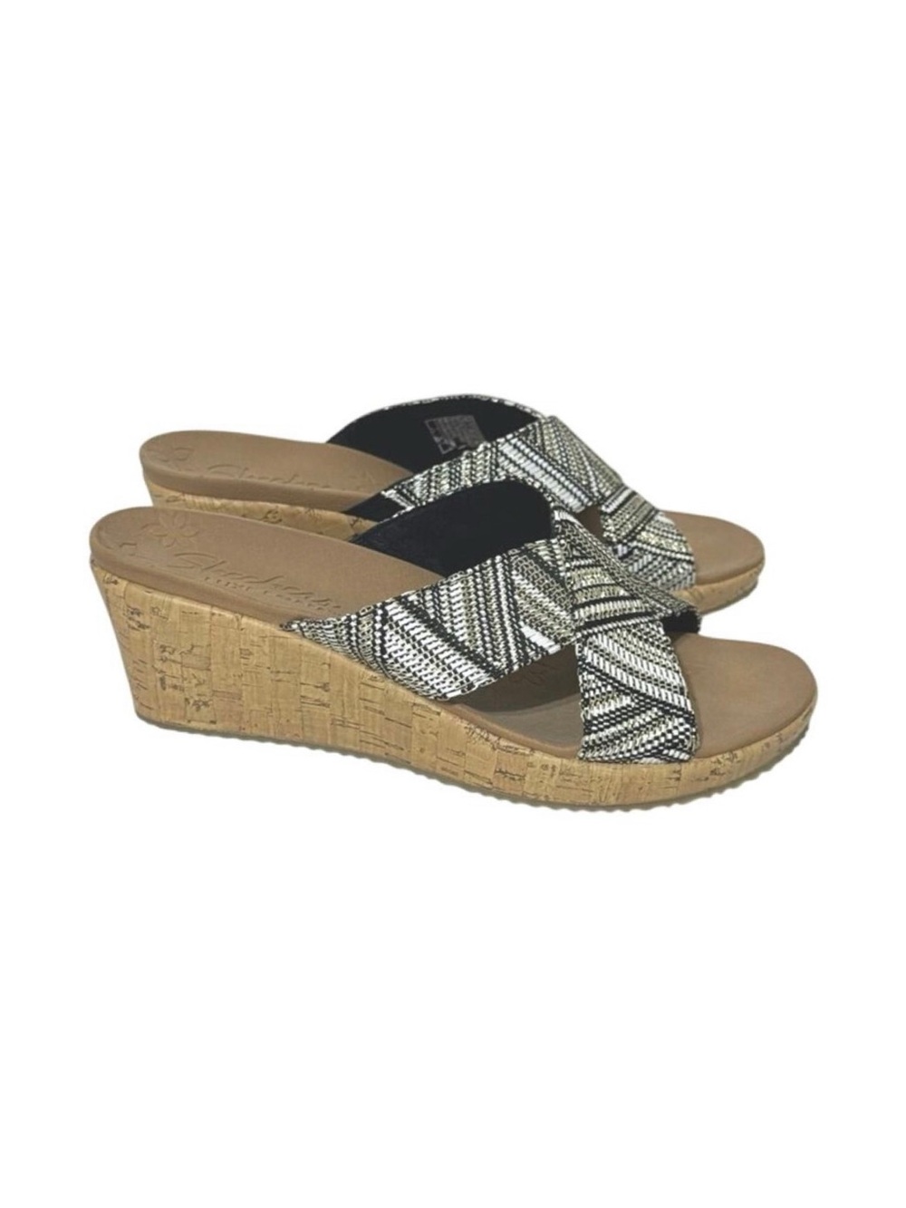 Skechers Womens Beverlee Golden Palace Wedge Sandal Size 10 Black Gold 57331